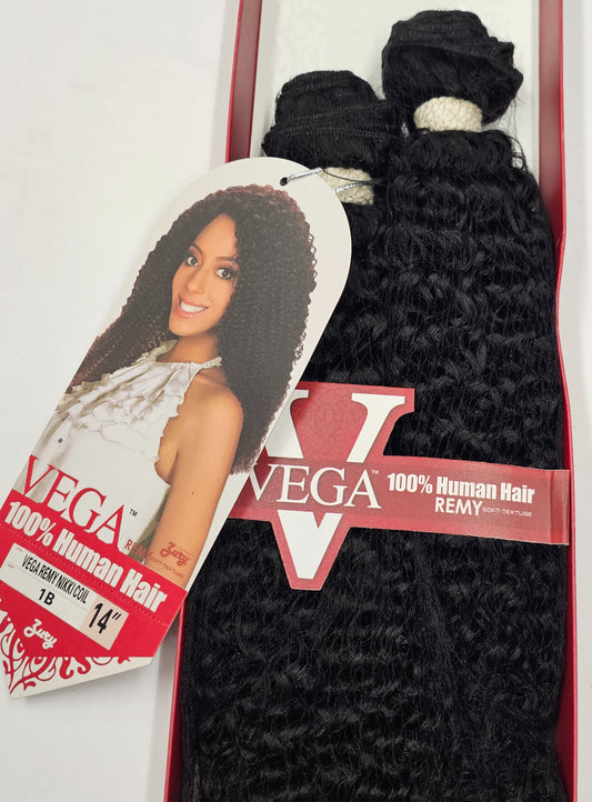 Curly human hair weave for sew-in; Vega remy Nikki coil; wefts. image 1