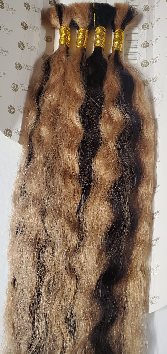 Wet and wavy human hair tangle-free super bulkfor braiding; mixed colors image 0