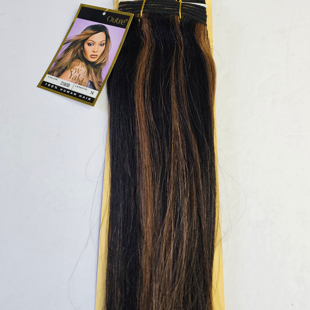Outre premium new yaki tangle-free human hair weave - straight sew-in weft - mixed colors - 1B/30