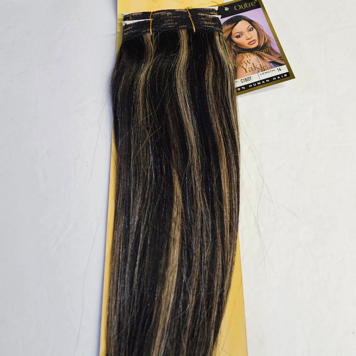 Outre premium new yaki tangle-free human hair weave - straight sew-in weft - mixed colors - 1B/27