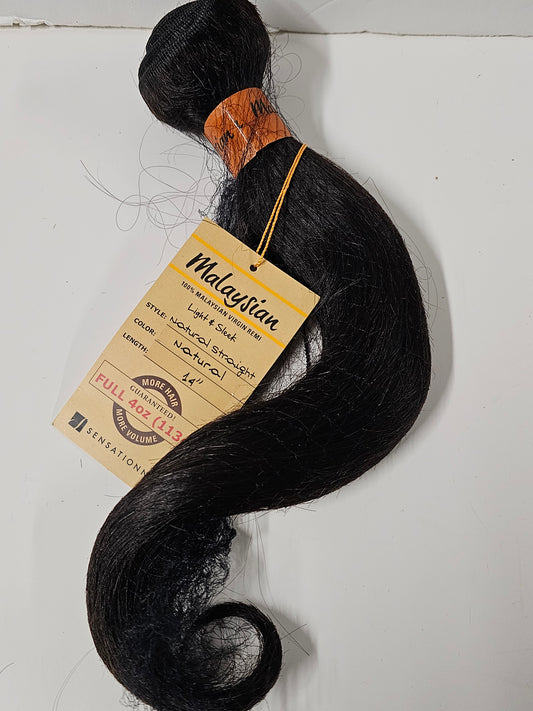Natural straight weave for sew-in; 100% malaysian virgin remi; bundle weft image 1