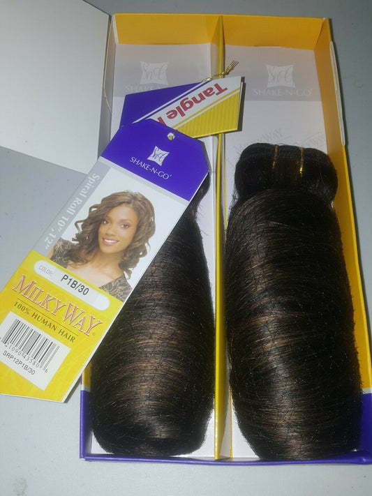 100% human hair spiral roll weave tangle-free; twin pack; curly; weft; sew-in image 1