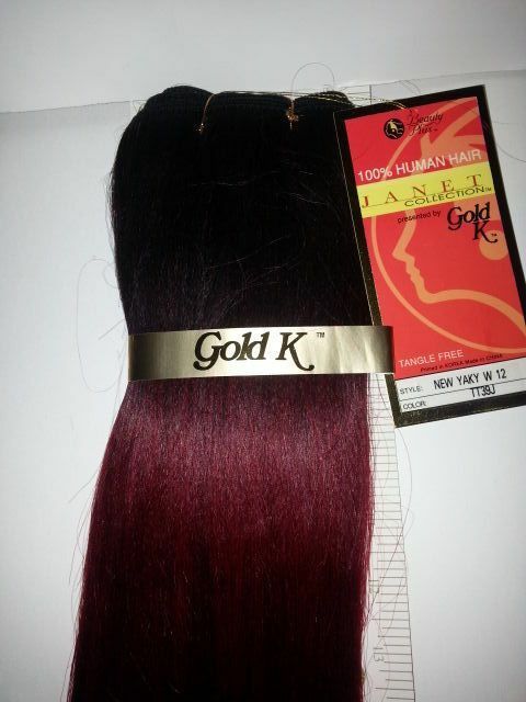 100% human hair new yaky weave tangle-free; straight; weft; sew-in; Gold K; 12" image 1