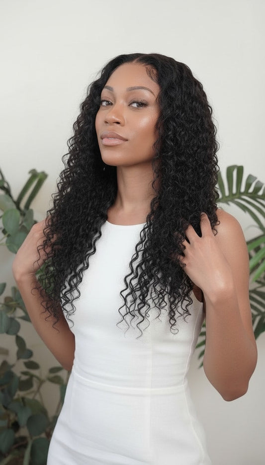 Water wave wefted bundle human hair - curly