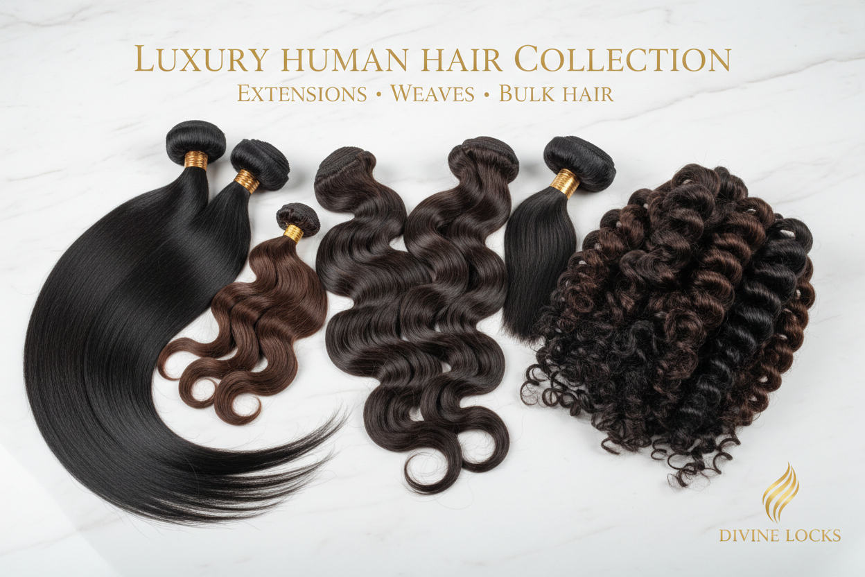 Premium Human Hair Extensions bulk & Weaves
