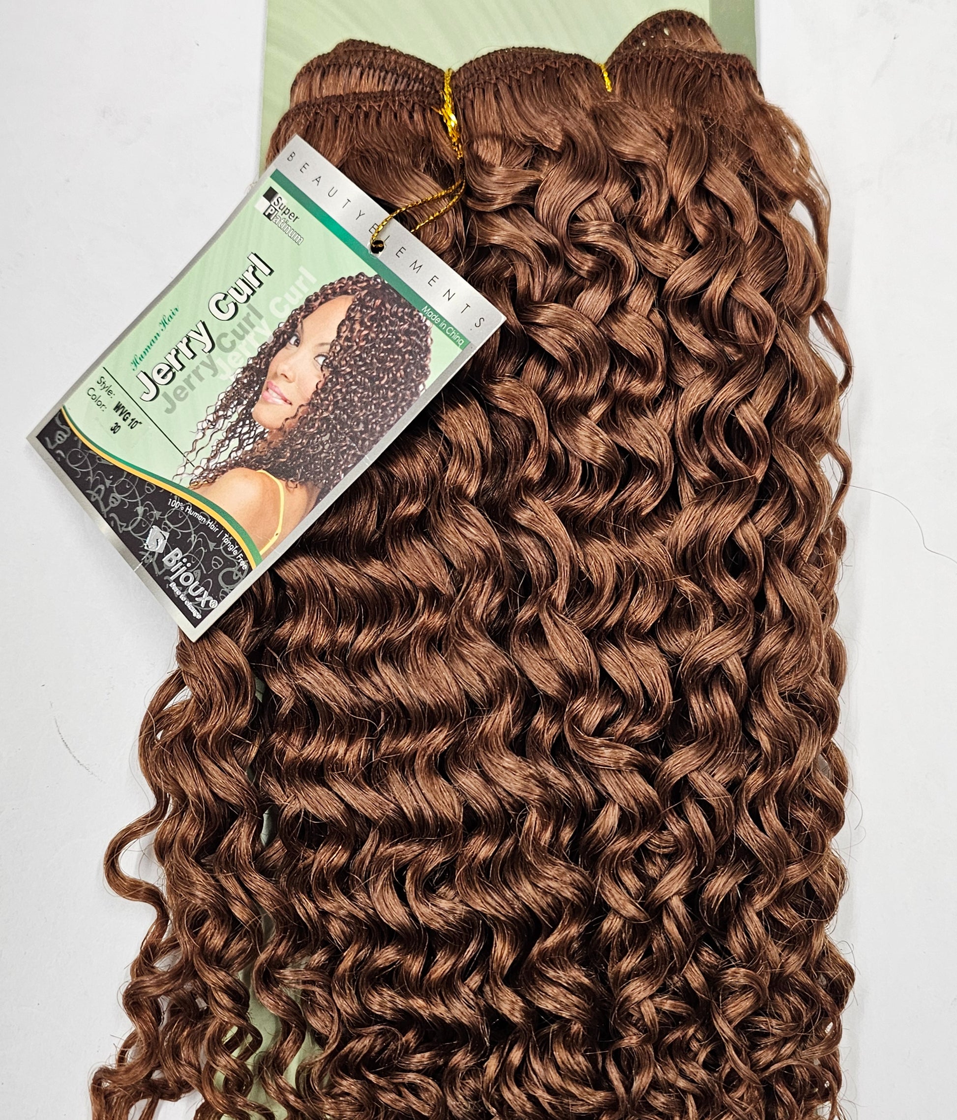 Curly human hair tangle-free Jerry curl weave; wefts; sew-in image 1
