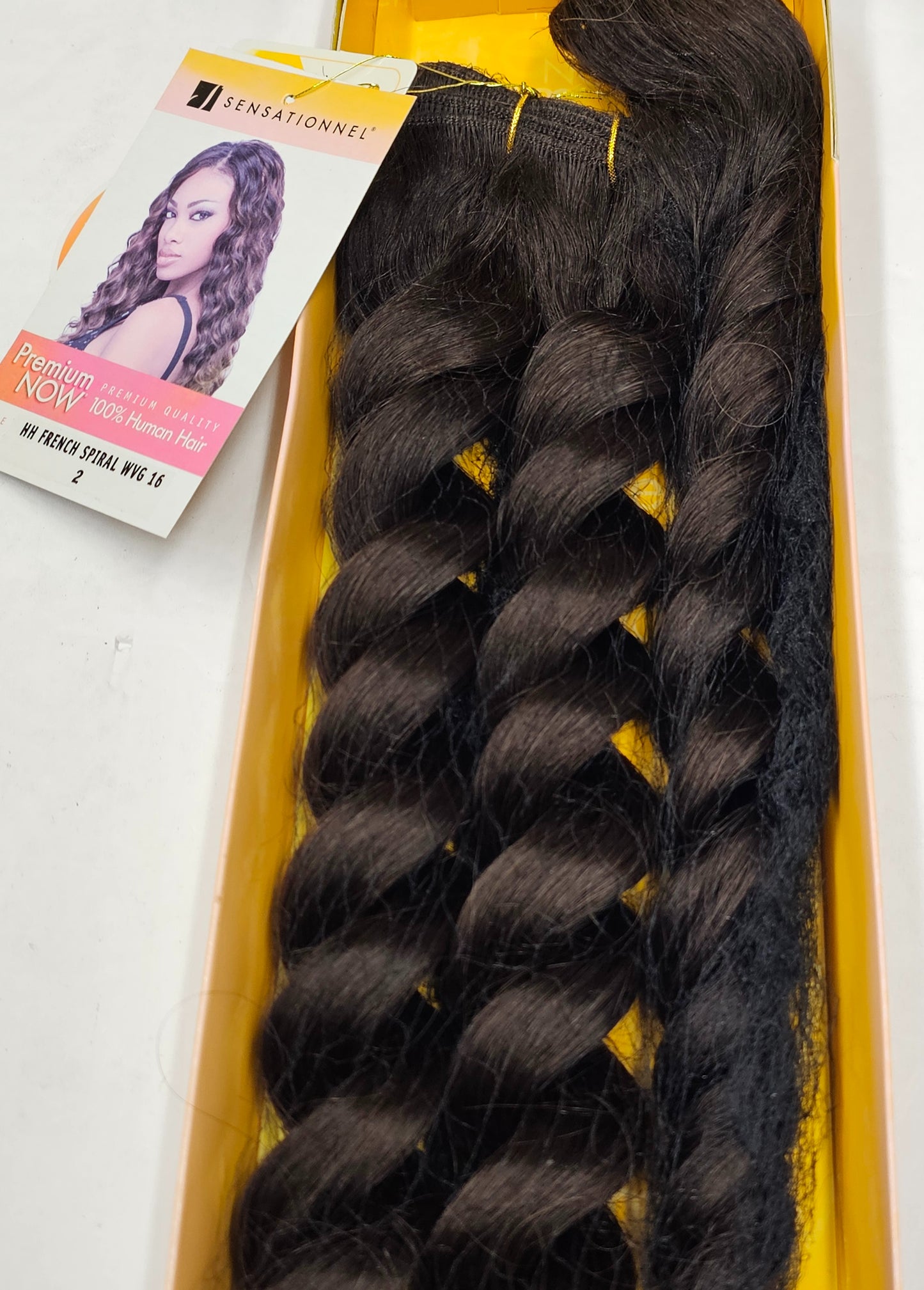 Human hair tangle-free french spiral weave; curly sew-in weft with  closure image 1
