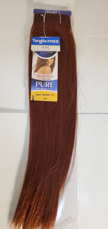 100% human hair tangle-free weave; 14 inch Yaky; straight; weft; sew-in image 1