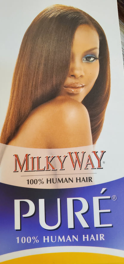 human hair tangle-free weave; 14 inch Yaky; straight; weft; sew-in