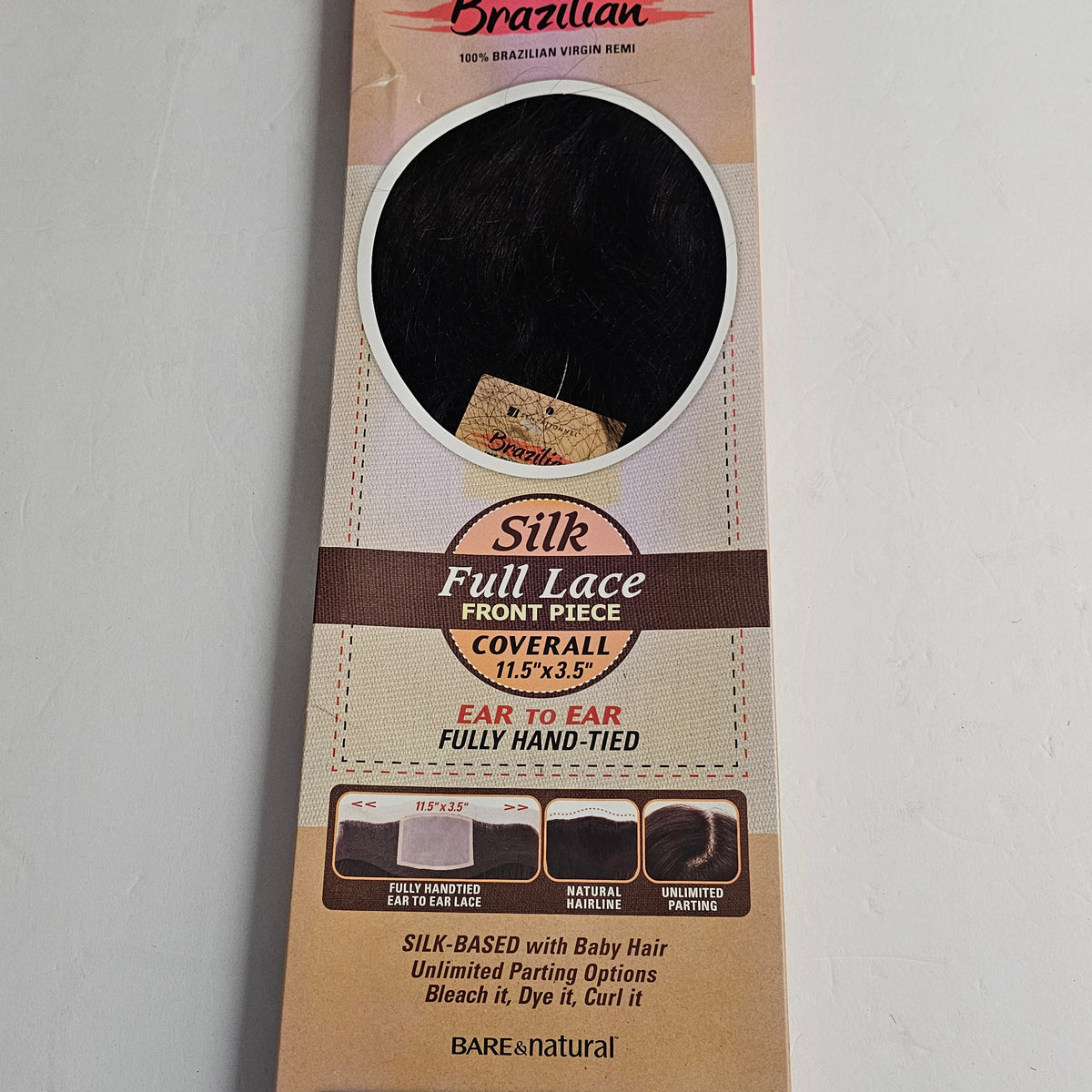 Brazilian silk full lace front piece cover all 11.5 inch x 3.5 inch - straight - natural