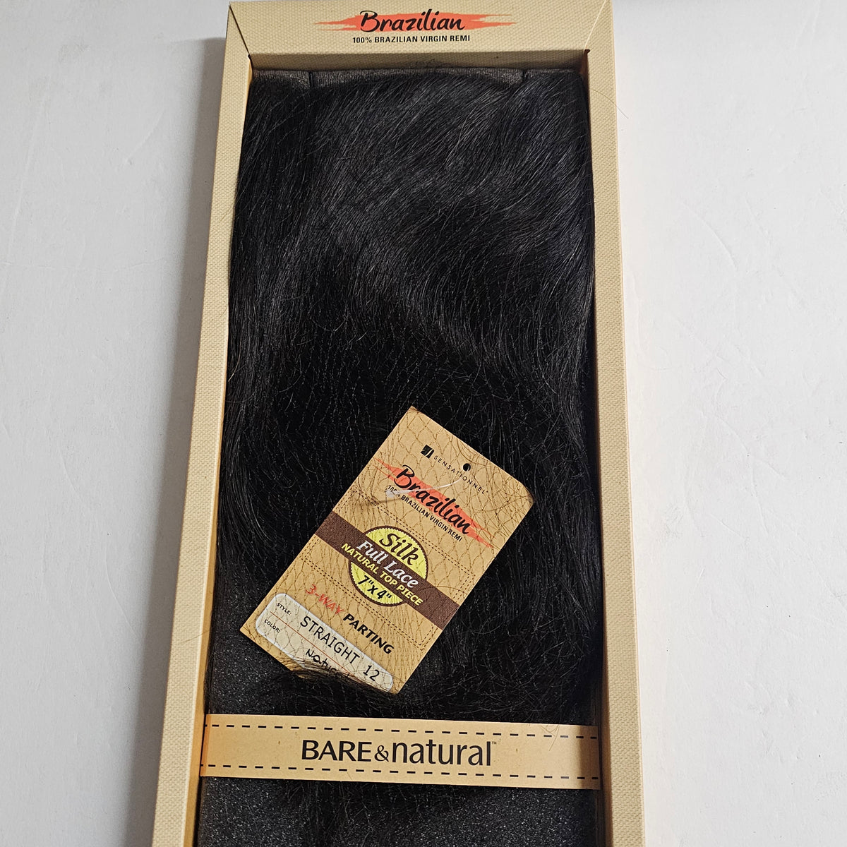 Brazilian silk full lace natural top piece 7 inch x 4 inch - natural straight - 3-way parting