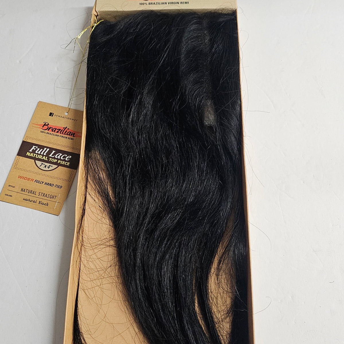 Brazilian full lace natural top piece 7 inch x 4 inch - wider - fully hand-tied