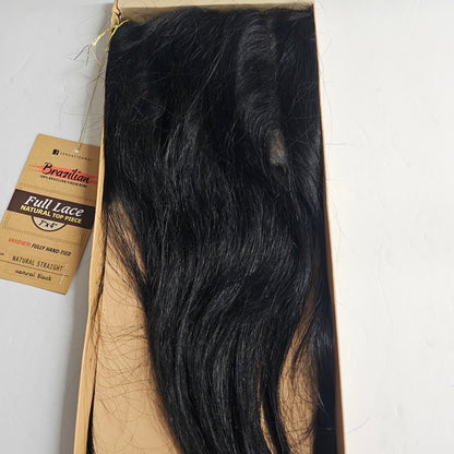Brazilian full lace natural top piece 7 inch x 4 inch - wider - fully hand-tied