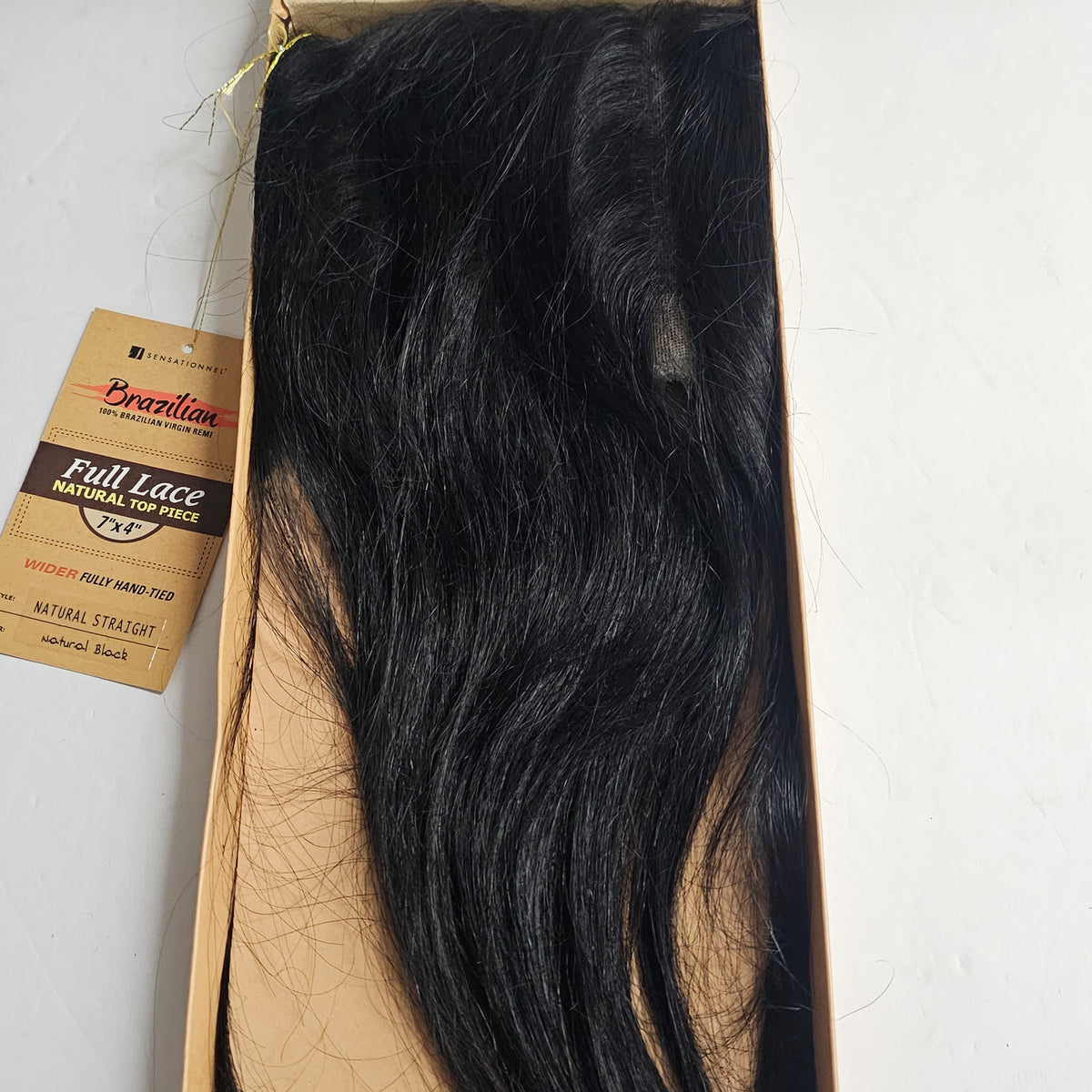 Brazilian full lace natural top piece 7 inch x 4 inch - wider - fully hand-tied