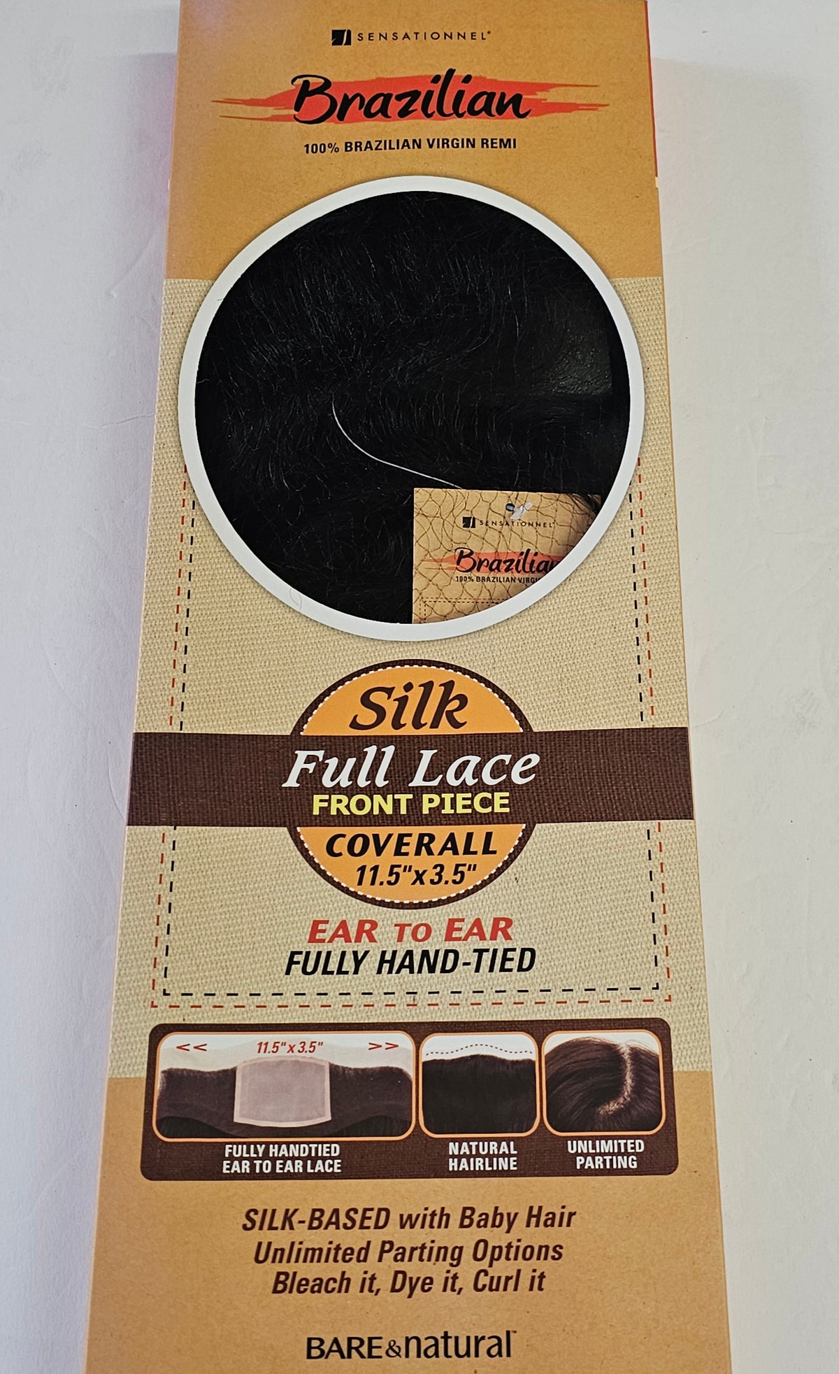 Brazilian silk full lace front piece cover all 11.5 inch x 3.5 inch - body - natural