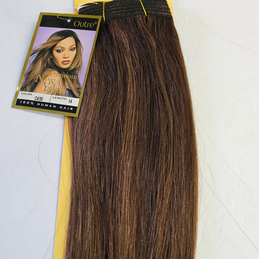 Outre premium new yaki tangle-free human hair weave - straight sew-in weft - mixed colors - 4/30