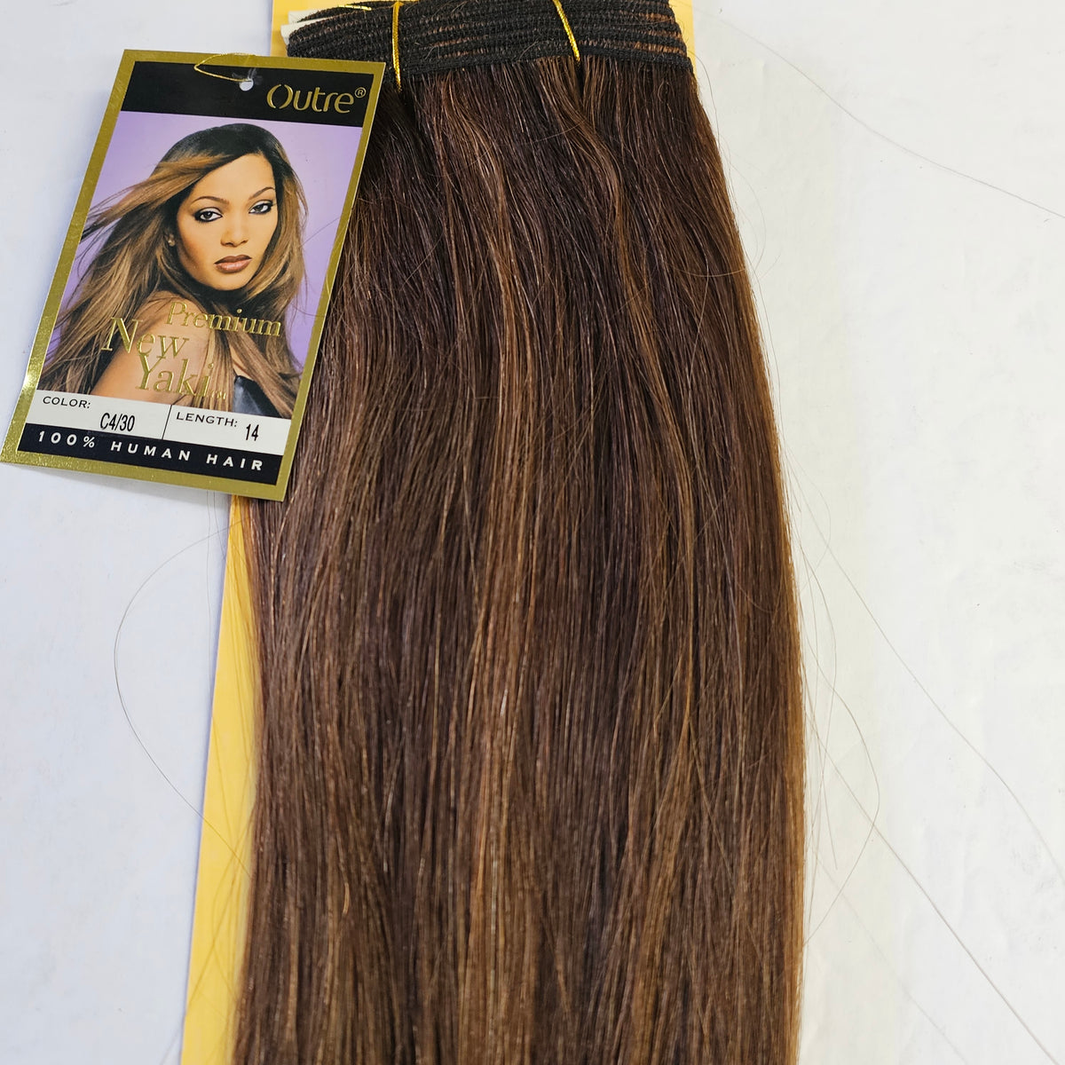 Outre premium new yaki tangle-free human hair weave - straight sew-in weft - mixed colors - 4/30
