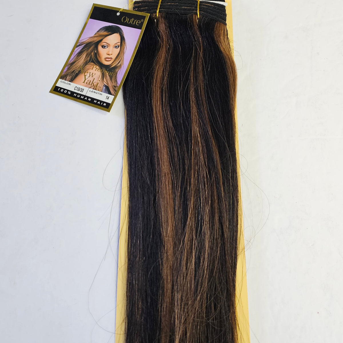 Outre premium new yaki tangle-free human hair weave - straight sew-in weft - mixed colors - 1B/30