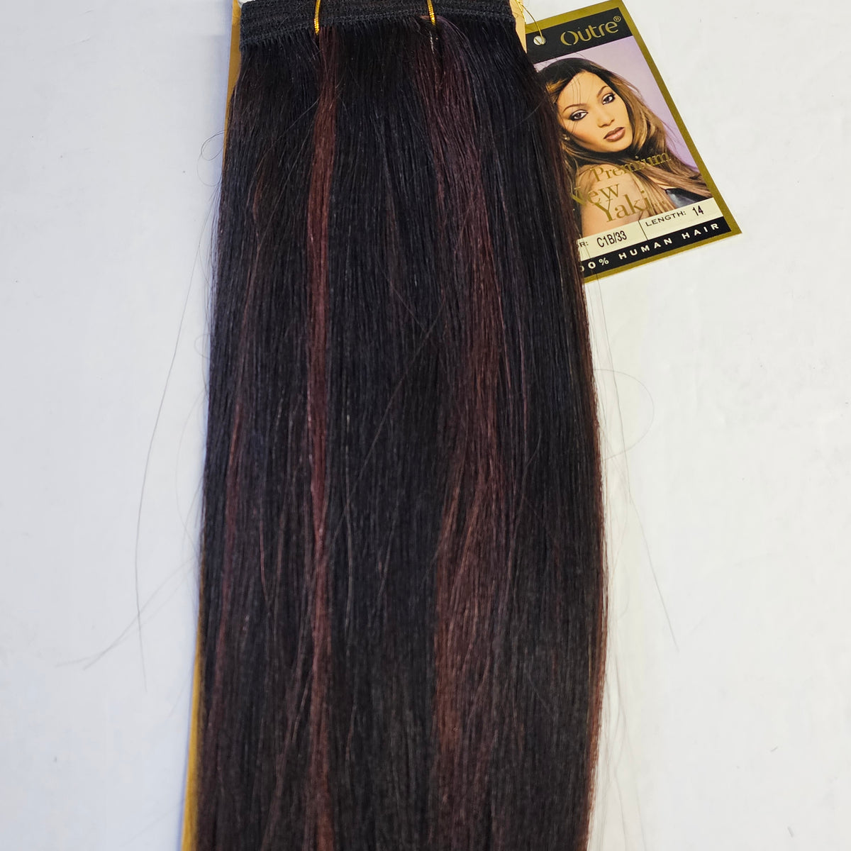 Outre premium new yaki tangle-free human hair weave - straight sew-in weft - mixed colors - 1B/33