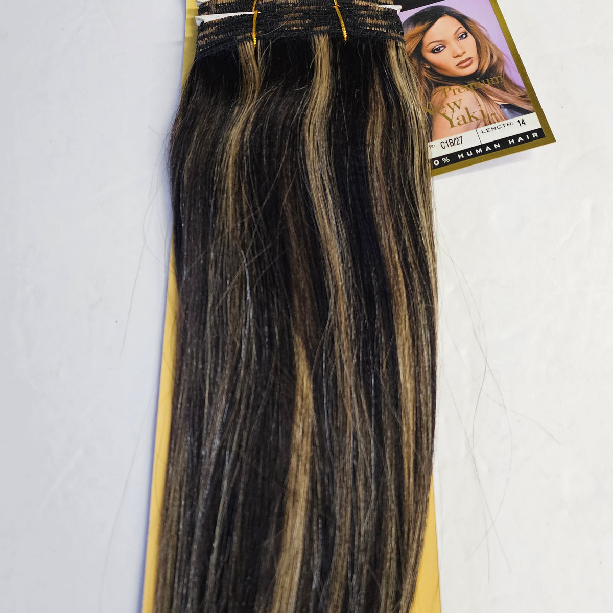Outre premium new yaki tangle-free human hair weave - straight sew-in weft - mixed colors - 1B/27