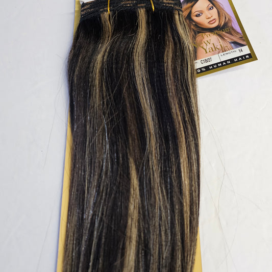 Outre premium new yaki tangle-free human hair weave - straight sew-in weft - mixed colors - 1B/27