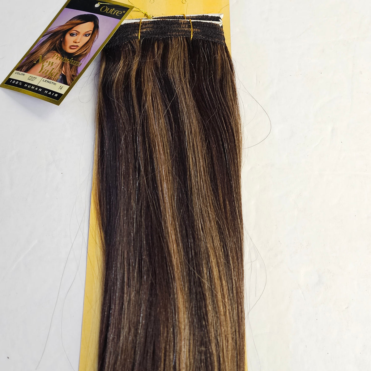 Outre premium new yaki tangle-free human hair weave - straight sew-in weft - mixed colors - C2/27