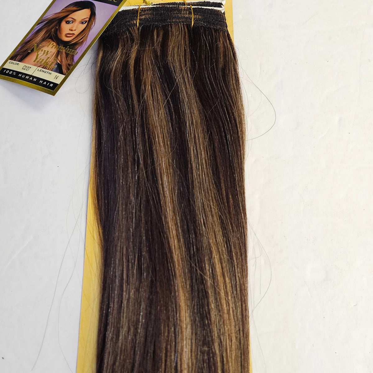 Outre premium new yaki tangle-free human hair weave - straight sew-in weft - mixed colors - C2/27