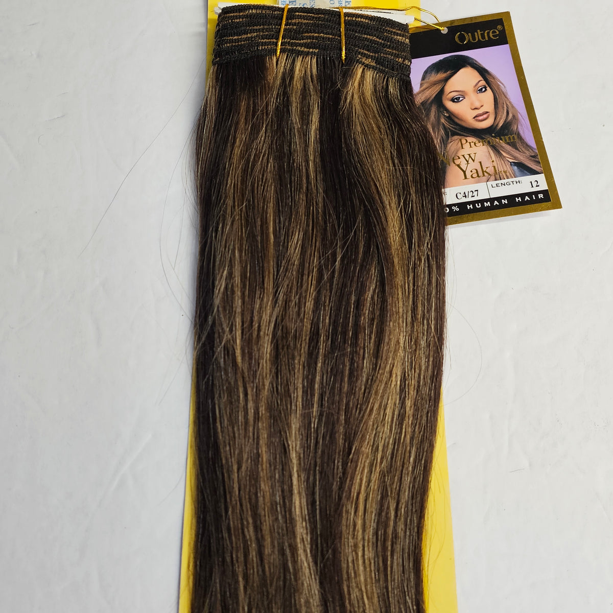 Outre premium new yaki tangle-free human hair weave - straight sew-in weft - mixed colors - C4/27