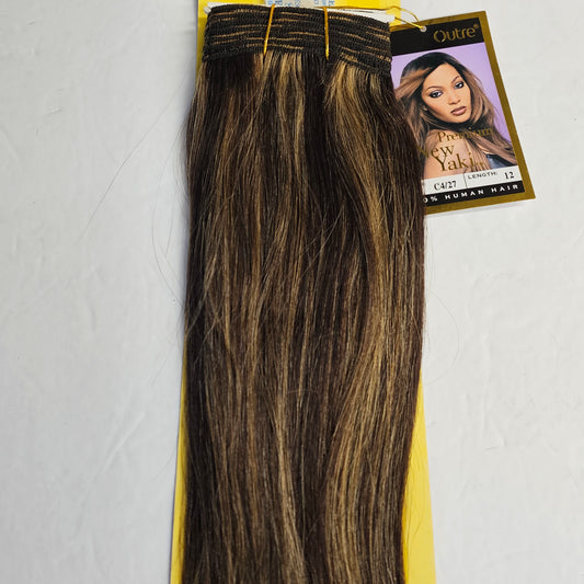 Outre premium new yaki tangle-free human hair weave - straight sew-in weft - mixed colors - C4/27