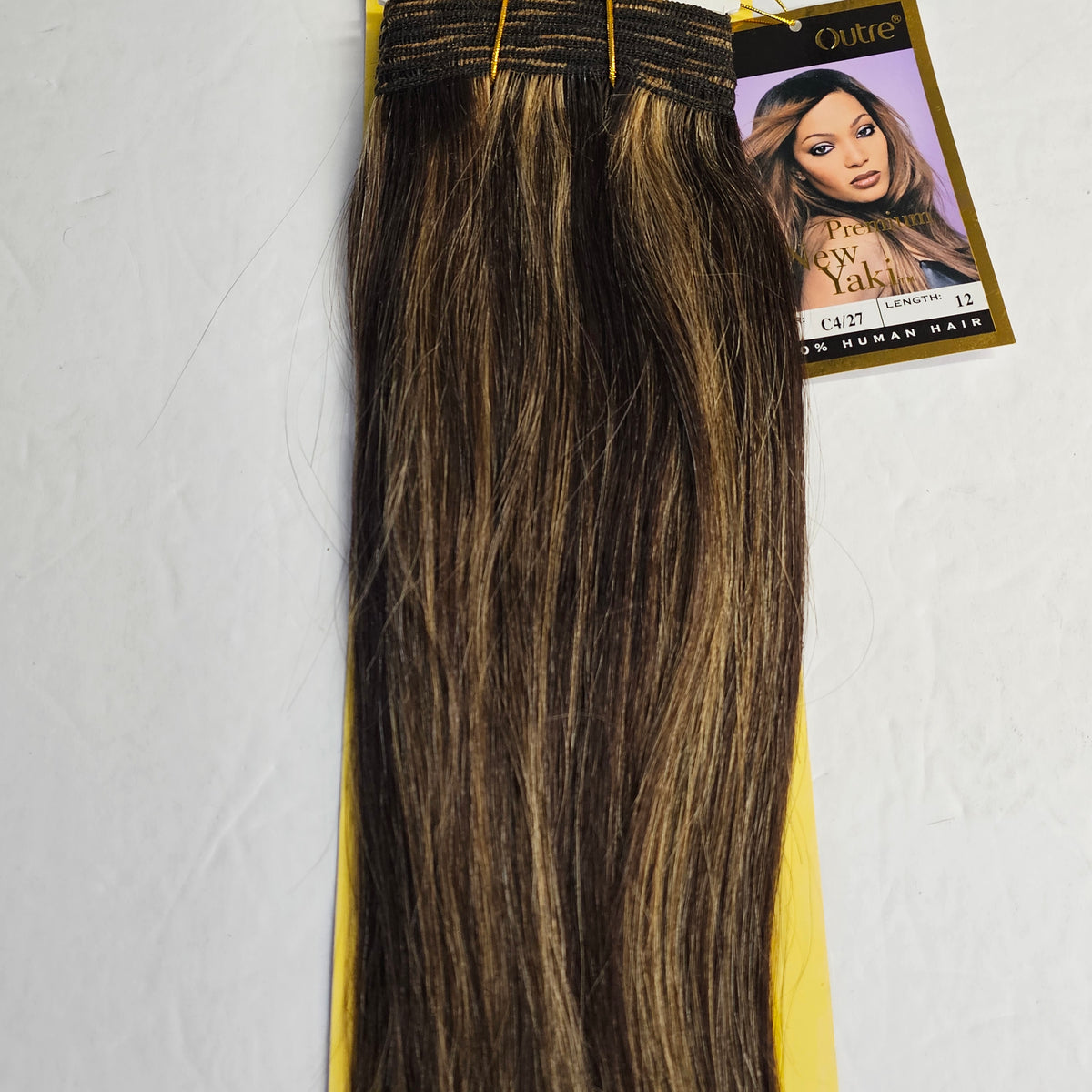 Outre premium new yaki tangle-free human hair weave - straight sew-in weft - mixed colors - C4/27