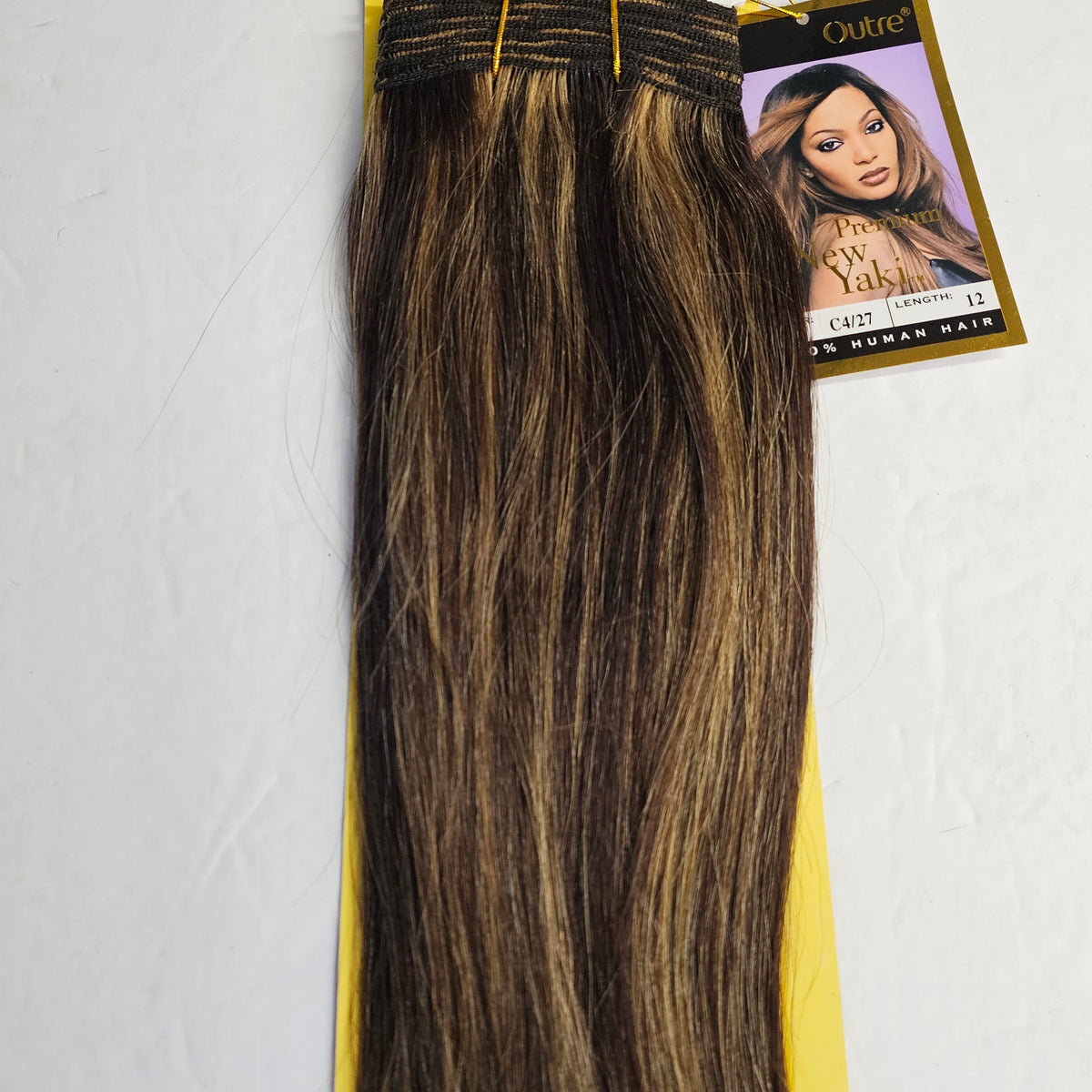 Outre premium new yaki tangle-free human hair weave - straight sew-in weft - mixed colors - C4/27
