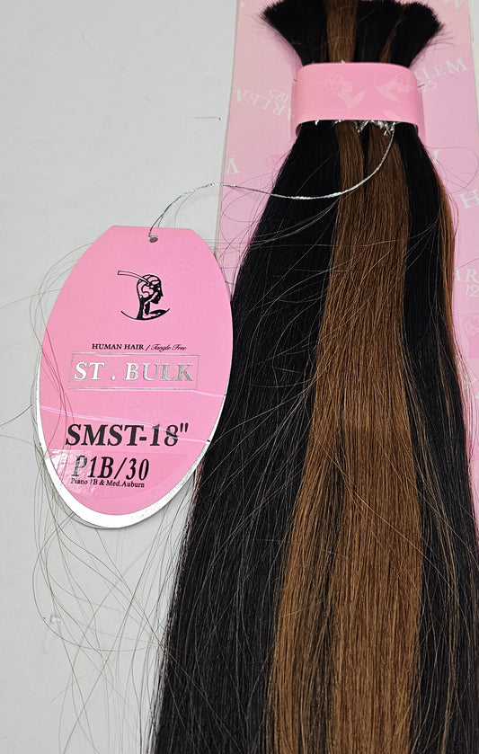 Tangle-free human hair silky straight bulk for braiding; mixed colors image 1