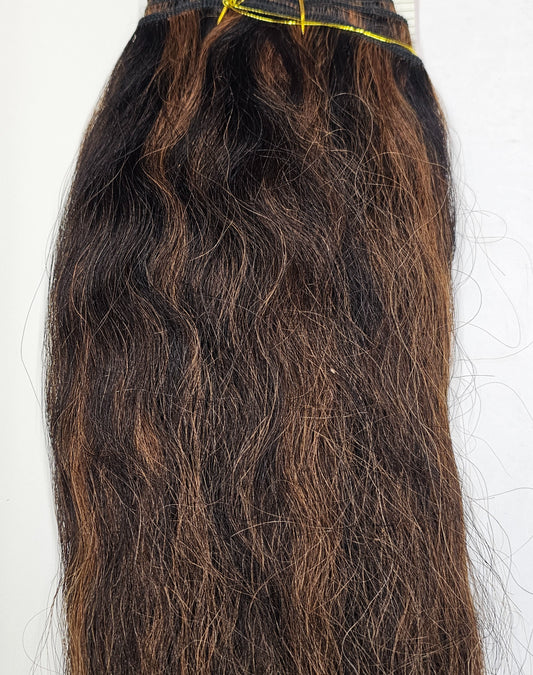 Human hair tangle-free super french weaving; wavy sew-in weft; mixed colors image 1