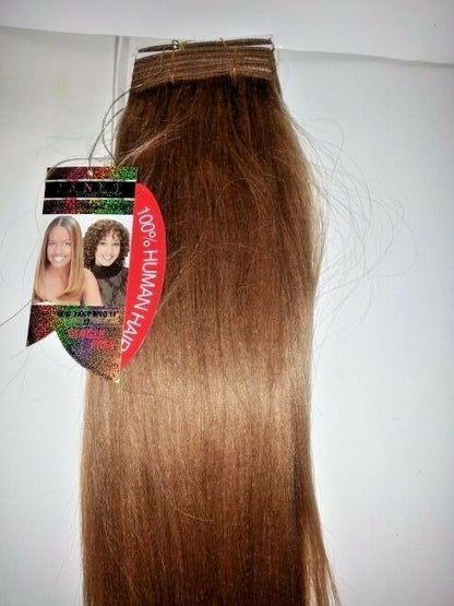 100% human hair tangle free new yaky weave; straight; weft; sew-in; color 27 image 1