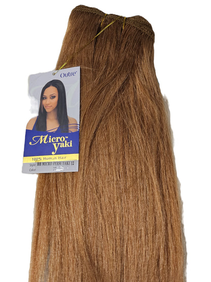 Human hair tangle-free micro perm yaki weave; straight; weft; sew-in. image 0