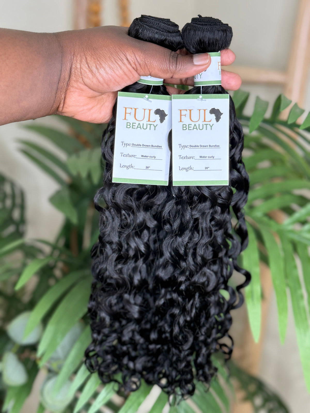Water wave wefted bundle human hair - curly