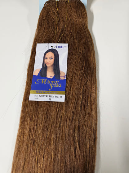 Human hair tangle-free micro perm yaki weave; straight; weft; sew-in. image 5