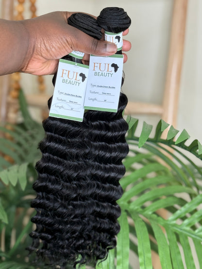 Deep wave wefted human hair bundle - curly