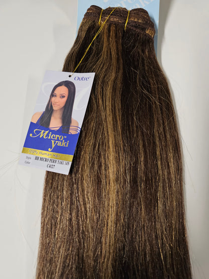 Human hair tangle-free micro perm yaki weave; straight; weft; sew-in. image 6