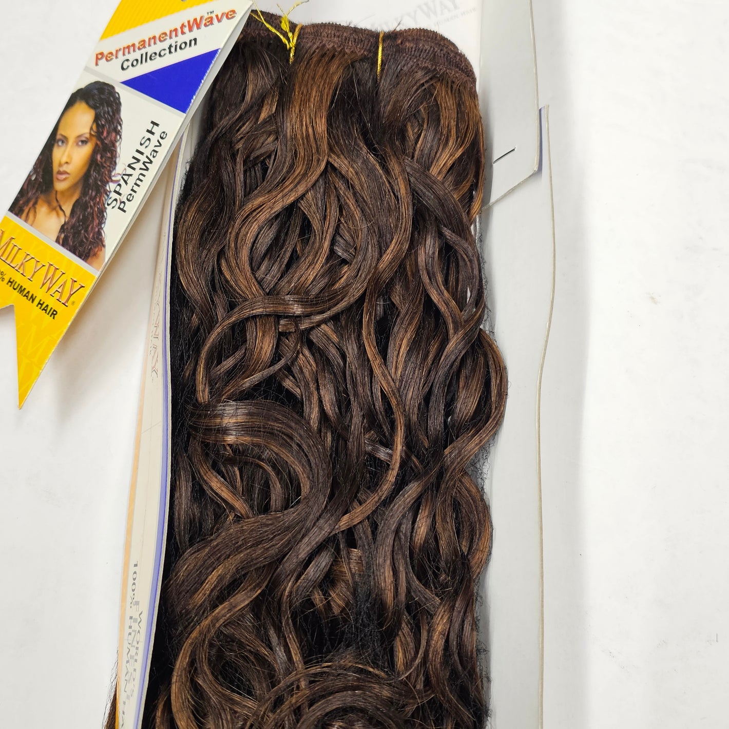 Human hair tangle-free spanish perm wave weave; curly sew-in weft. image 0