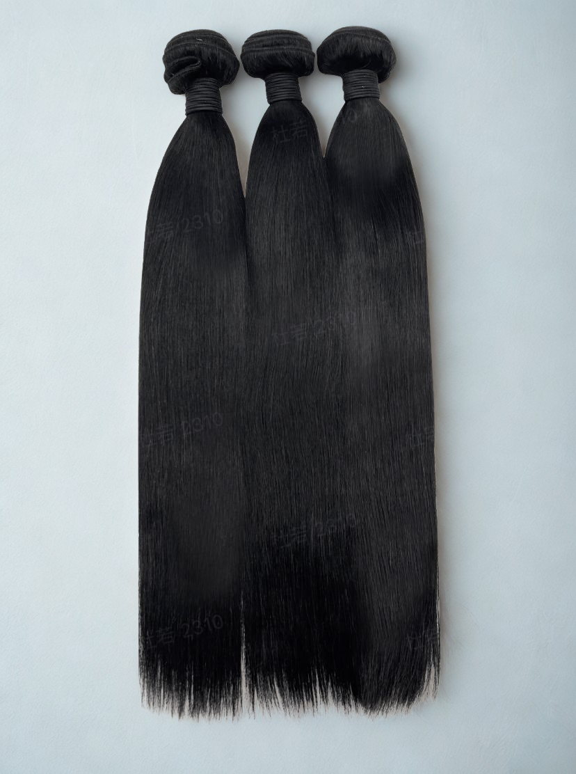 Straight wefted human hair bundle for sew-ins.