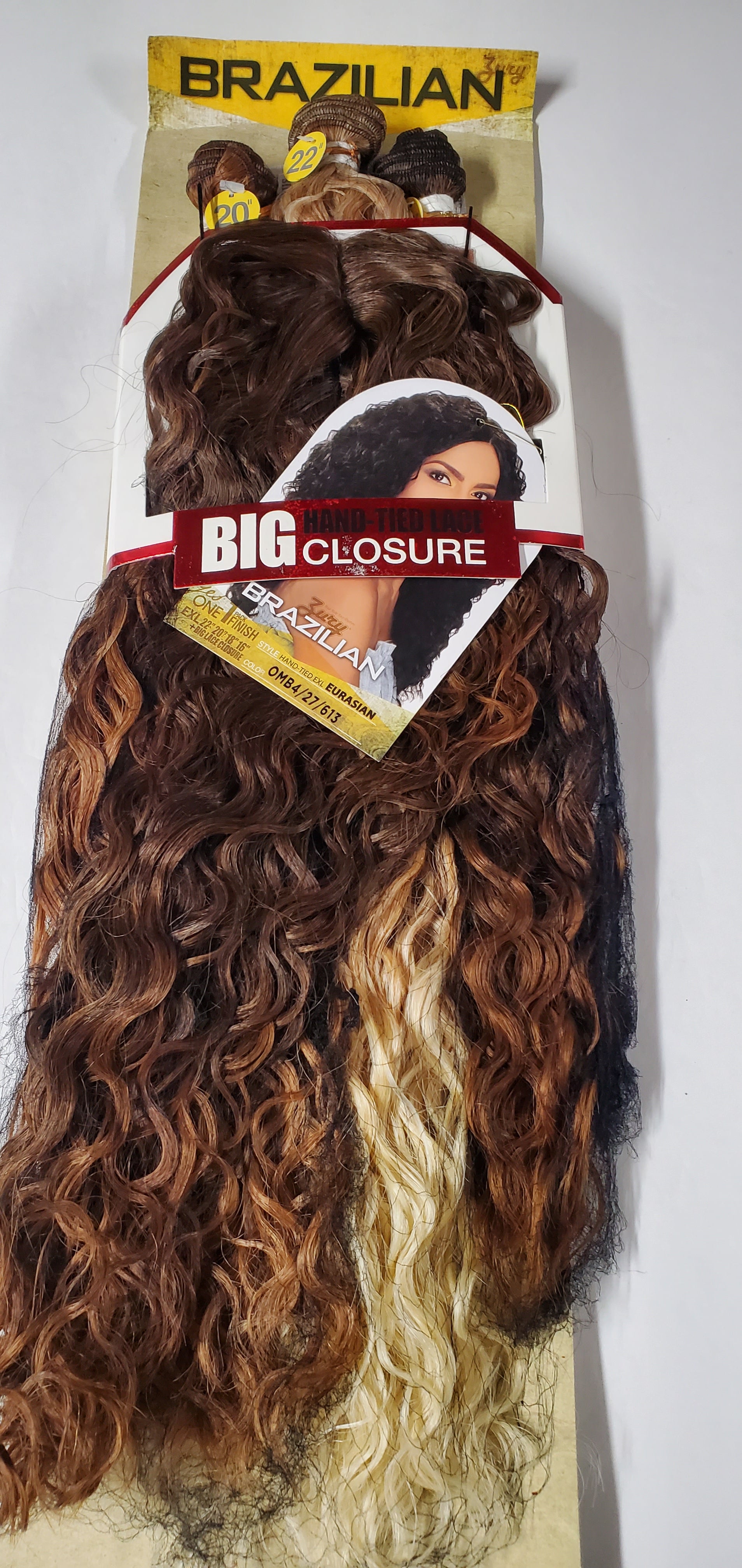 Multi length brazilian hand-tied Eurasian hair extensions; curly sew-in wefts. image 1