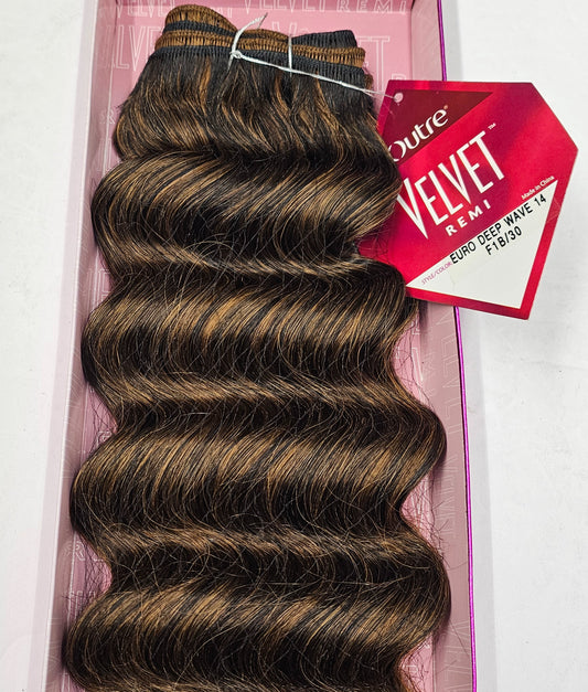Velvet remi human hair weave Euro deep wave; curly sew-in weft. image 1