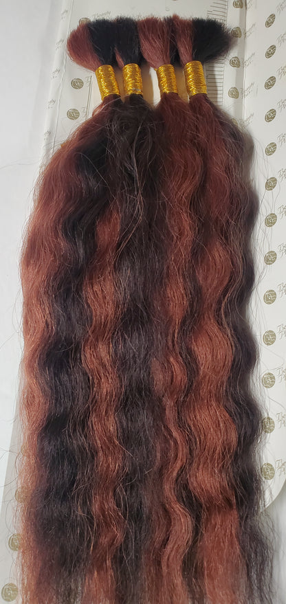 Wet and wavy human hair tangle-free super bulkfor braiding; mixed colors image 2