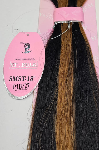 Tangle-free human hair silky straight bulk for braiding; mixed colors image 2