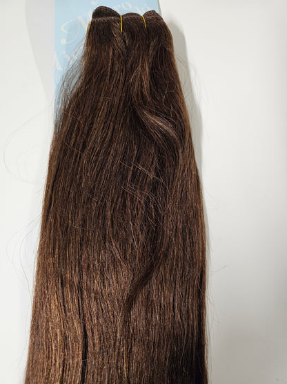 Human hair tangle-free micro perm yaki weave; straight; weft; sew-in. image 4