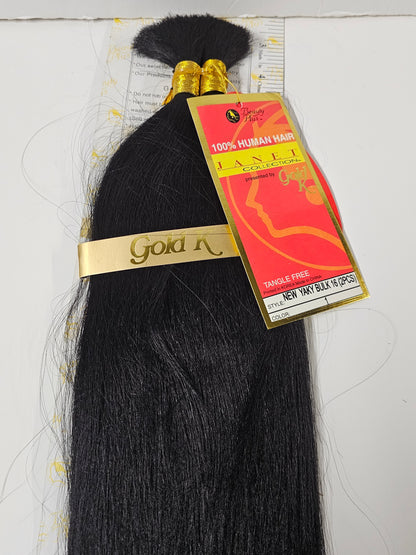 Human hair tangle-free New Yaki bulk for braiding; straight image 3