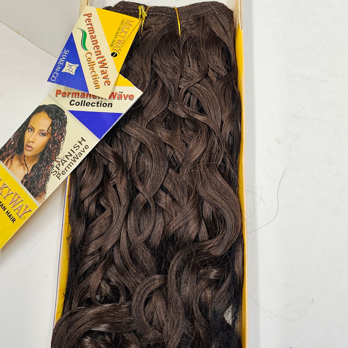 Human hair tangle-free spanish perm wave weave; curly sew-in weft. image 1