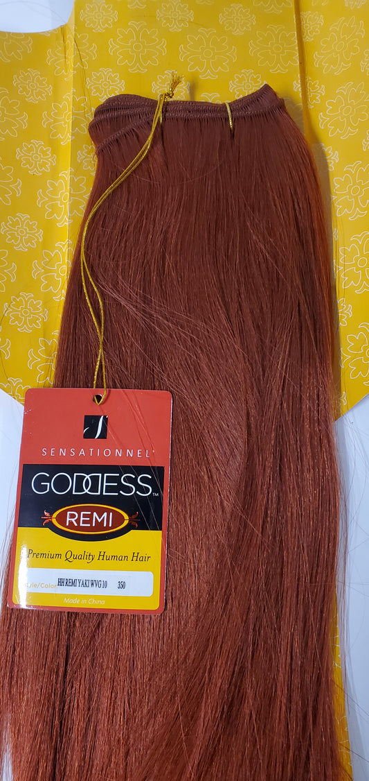 Human hair remi yaki weave; straight sew-in weft; Goddess image 1