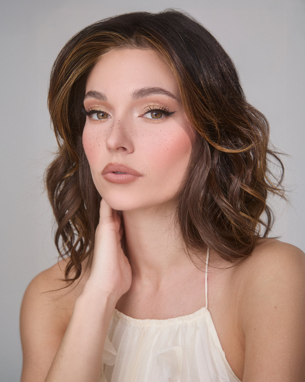 Medium Wavy TP Mono | Lace Front & Monofilament Synthetic Hair Topper by Amore